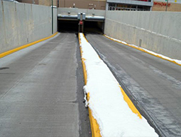 Snow melting system installed in large ramp to parking garage.