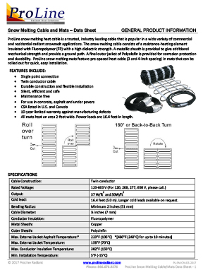 ProLine snow melting heating cable and mats data sheet