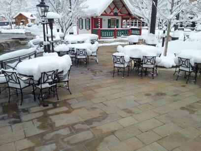 A radiant snow melting system at an outdoor mall.