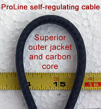 Example of the turn radius and outer jacket of ProLine's self-regulating heat cable.