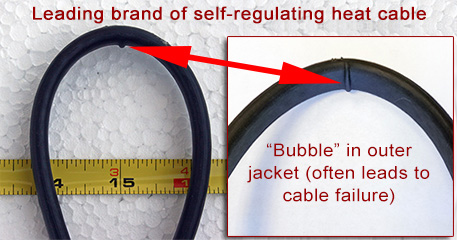 Self-regulating heat cable with outer jacket bubble.
