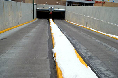 A radiant heated ramp to a commercial parking structure.