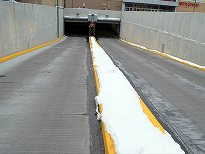 Heated parking lot ramp.