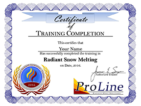ProLine radiant heat installation certificate of completion.